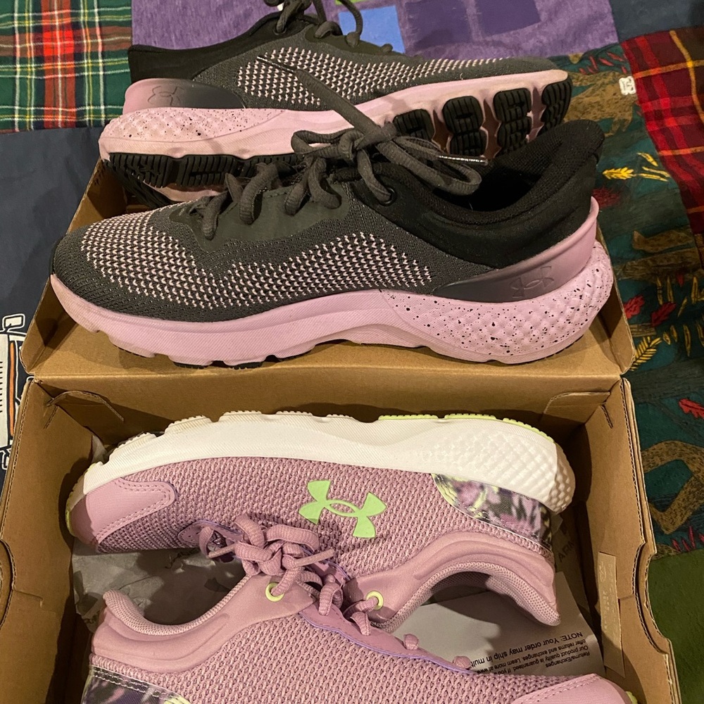 2 Pr Under Armour Women’s Lavender and Gray Dual-Pair Athletic Shoes 4Y/6M